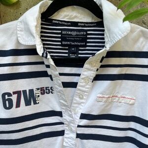 Henri Lloyd Striped Long Sleeve Yachting Polo, BMW, Blue and White, Medium